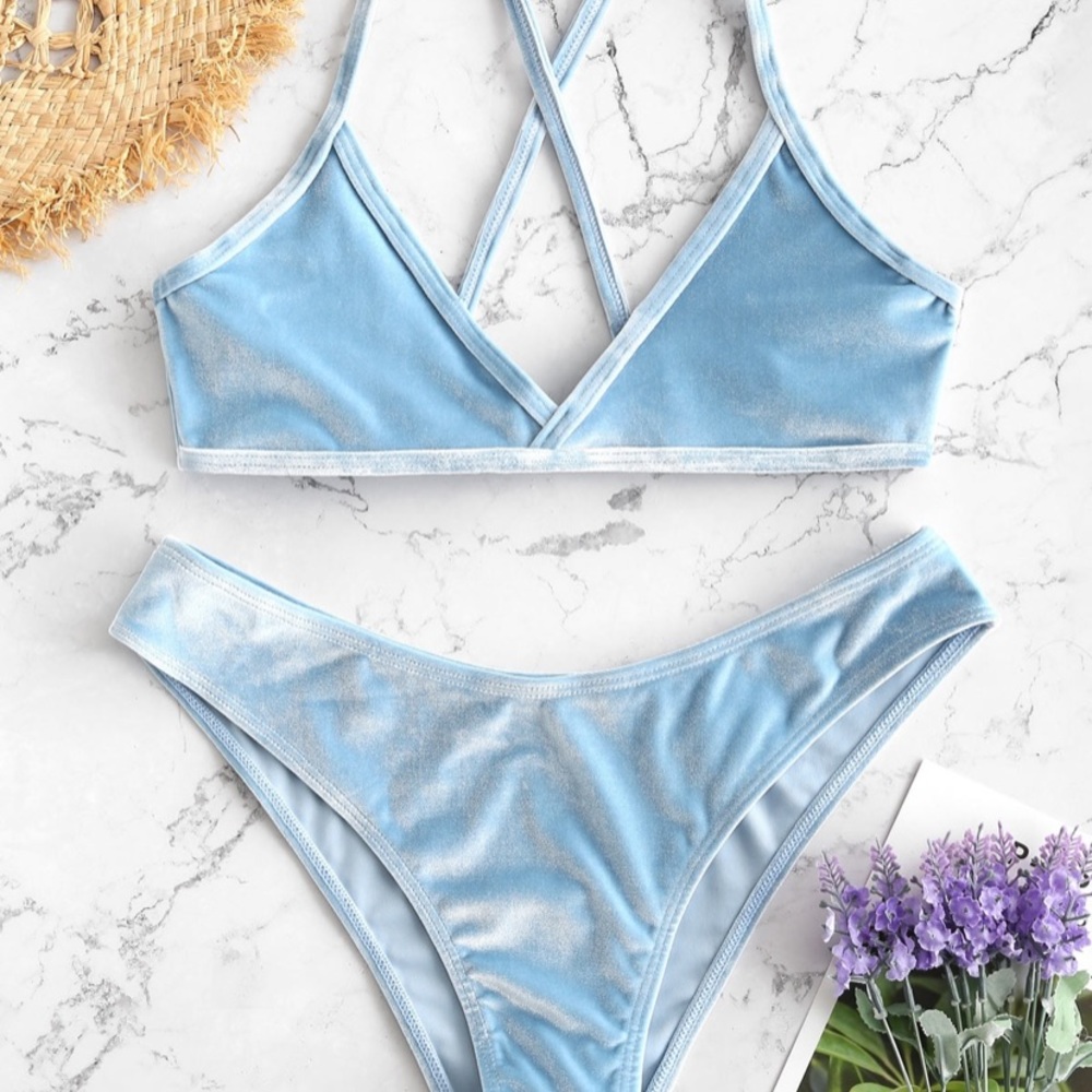 BNWT Baby/Powder Blue Velvet Bikini